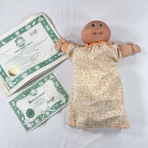 Vtg 1985 Cabbage Patch Premie Doll Green Eyes Orig Gown Blue Signed SS Factory